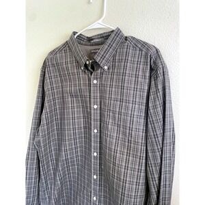 Eddie Bauer Mens TXL Wrinkle Free Classic Fit Plaid Button Down Long Sleeve Gray